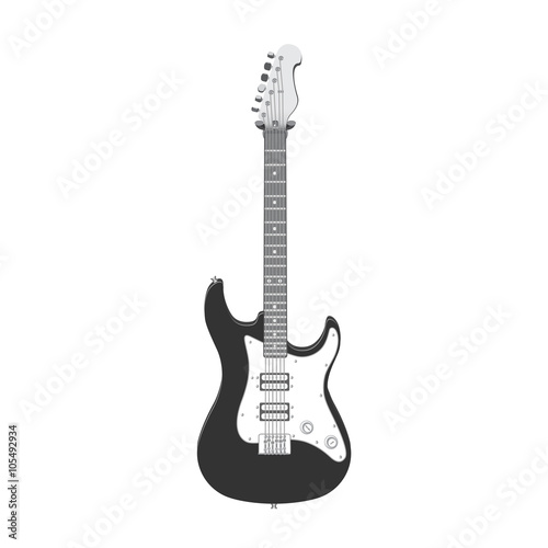 Highly detailed black and white electric guitar isolated on white