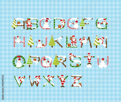Christmas Font Design A-Z Vector