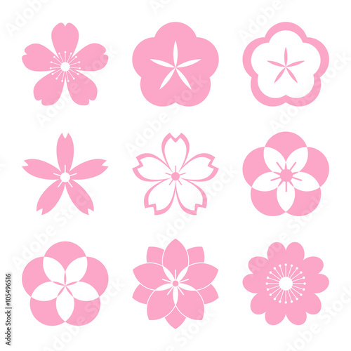 Cherry blossom icon set. Sakura icon set. All in a single layer. Vector illustration. Elements for design. EPS 10 vector illustration for design.