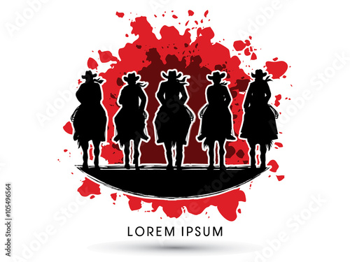 Silhouette, Cowboy Gangs on horse, designed on splash blood background graphic vector