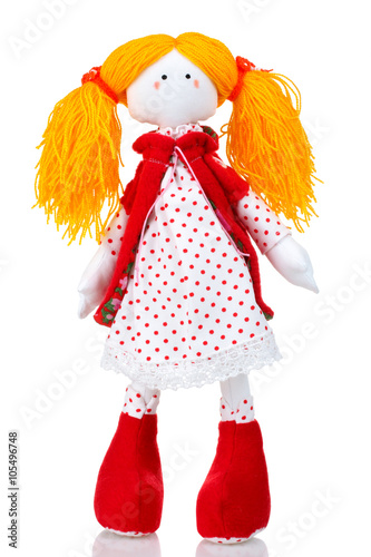 beautiful plush doll is dressed in beautiful dress on white isolated background Fototapet