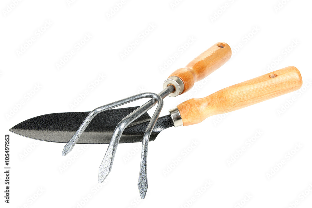 Fototapeta premium Garden tools with wooden handle isolated on white background