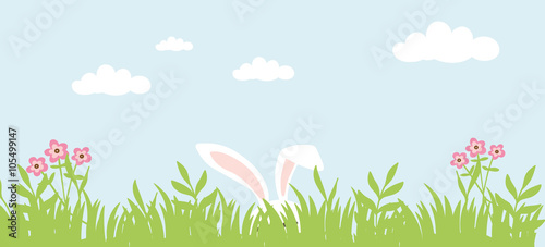 Osterhase versteckt sich hinter Wiese Vektor