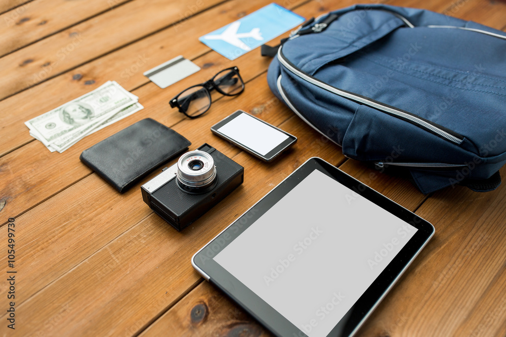 close up of smartphone and travel stuff close up of smartphone and travel stuff