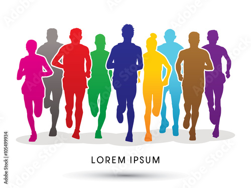 Marathon runners, crowd of people running graphic vector.