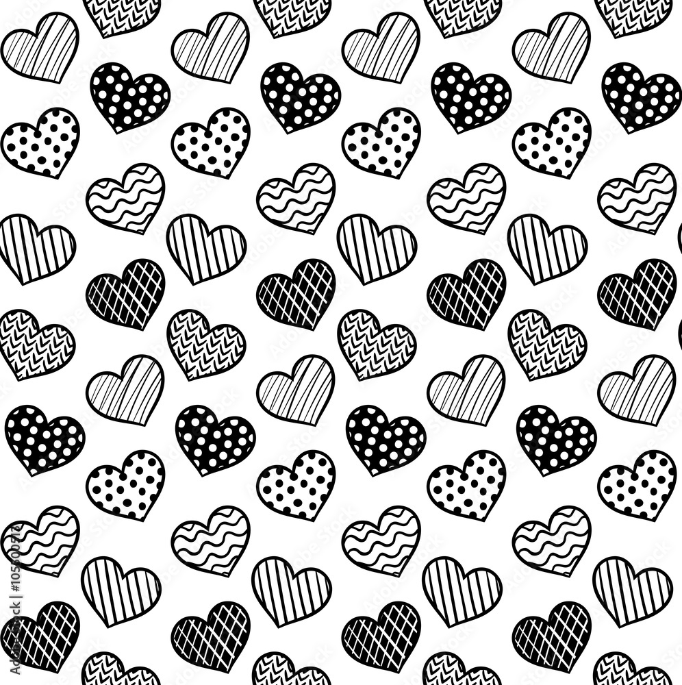 Vector seamlless pattern with hearts. Monochrome background. Romantic and sweet illustration. Vector seamlless pattern with hearts. Monochrome background. Romantic and sweet illustration.