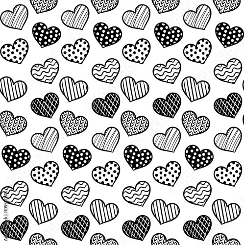 Vector seamlless pattern with hearts. Monochrome background. Romantic and sweet illustration. © yana2607
