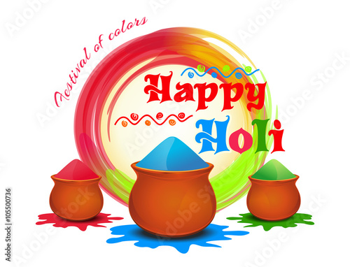 Happy Holi. Festival of colors. Happy Holi Background. Vector illustration with powder color, colorful gulal. Holi colour powder