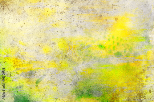 yellow and green watercolor with textures added, watercolor painted background. © jozefklopacka
