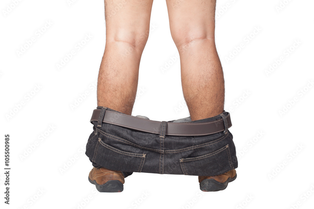 closeup of a young Asian man with his denim pants down, seen from behind on  white background Stock Photo | Adobe Stock