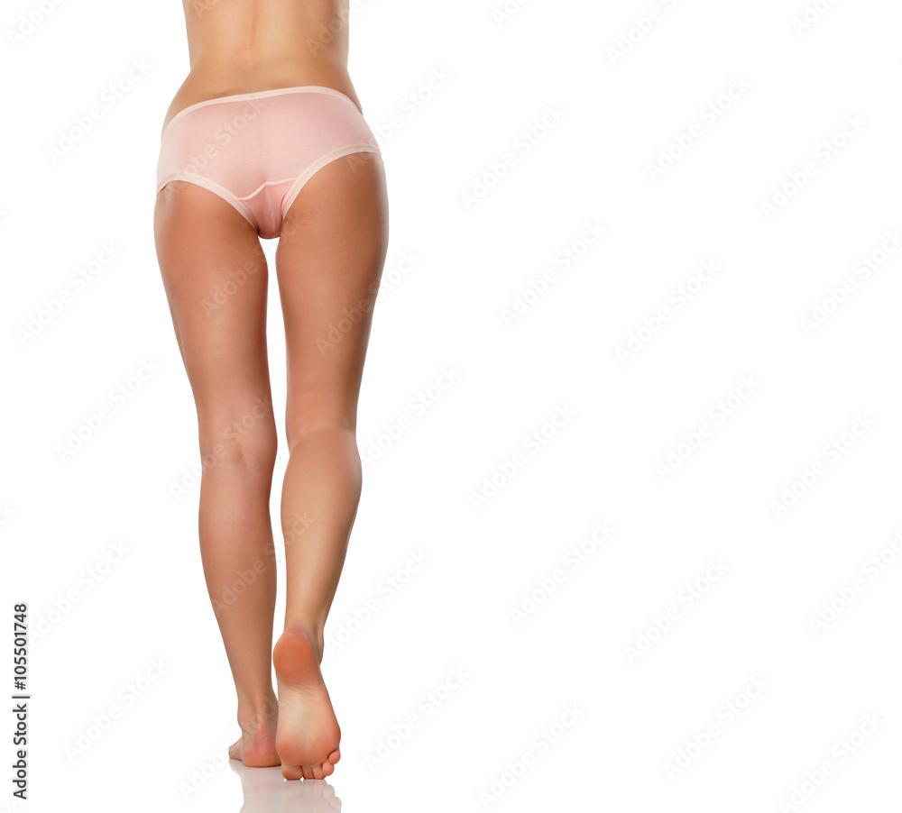 Back view of beautiful women legs and pink panties