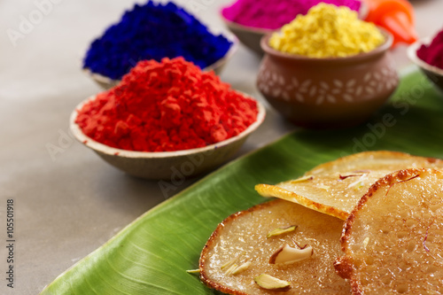 Malpua, a dessert made on the celebration of holi accompanied with colors. 