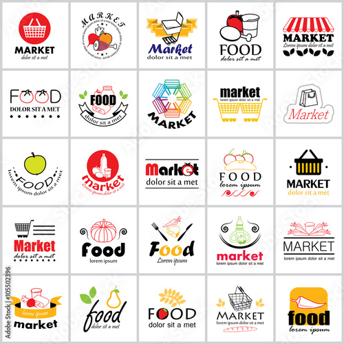 Food And Market Icons Set-Isolated On White Background:Vector Illustration,Graphic Design.For Web,Websites,Print, App,Presentation Templates,Mobile Applications And Promotional Materials.Shopping Tag