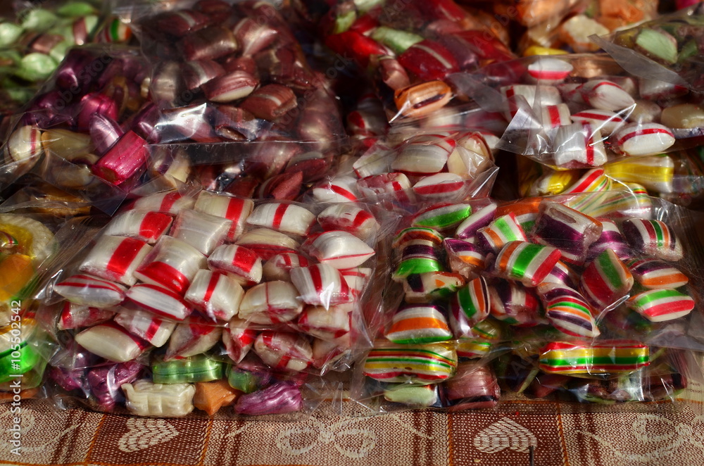 Assorted colorful candies at the candy shop
