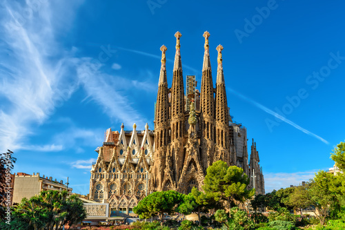 Nativity facade of Sagrada Familia cathedral in Barcelona Fototapet