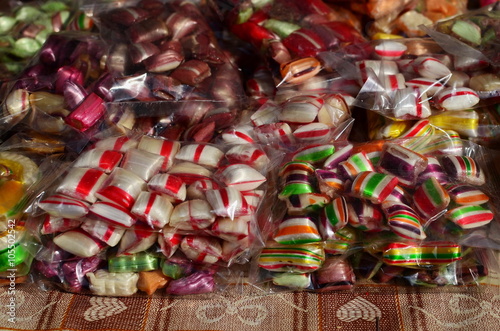 Assorted colorful candies at the candy shop