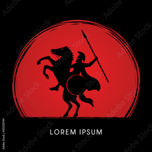 Spartan warrior riders with a spear designed on sunset background graphic vector.