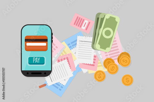 Mobile Payment: Flat lay vector illustration