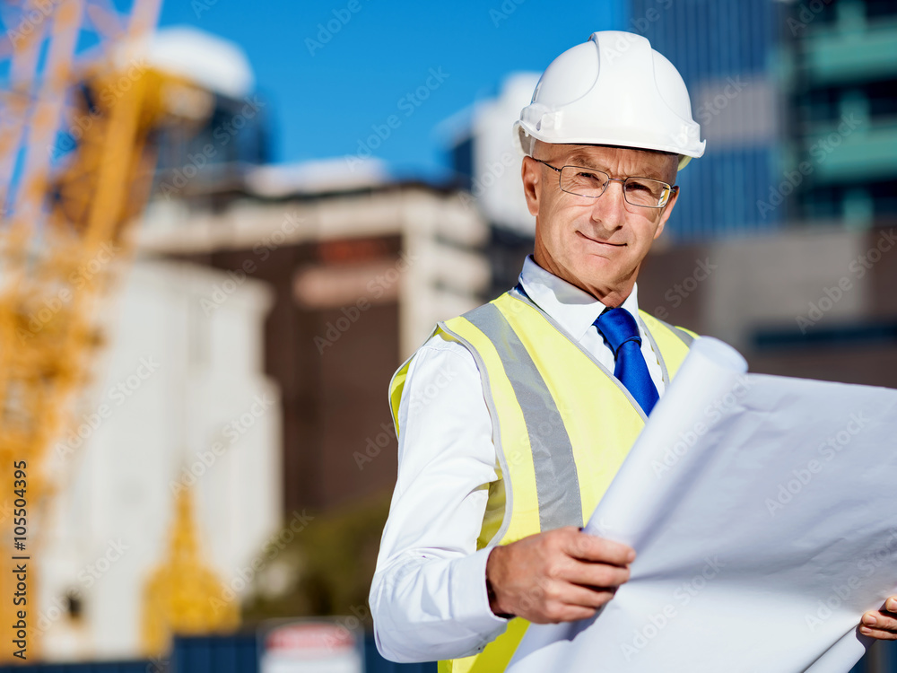 Engineer builder at construction site Engineer builder at construction site