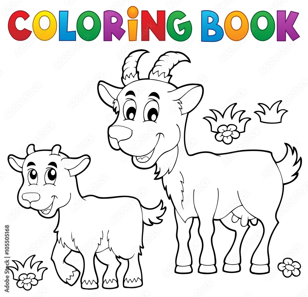 Coloring book with happy goats