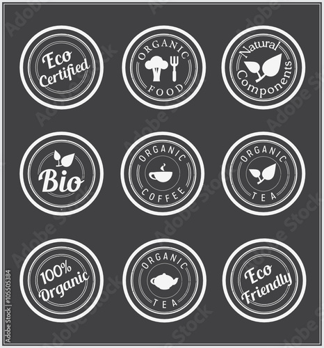 Set of hollow stickers. Eco food, bio products.