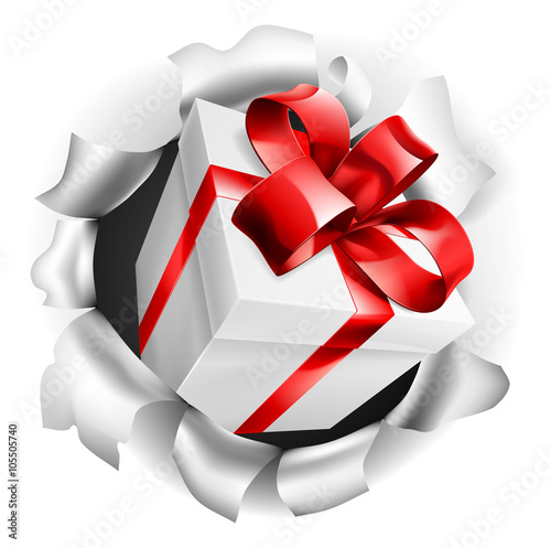 Gift Present Ripping Through Background