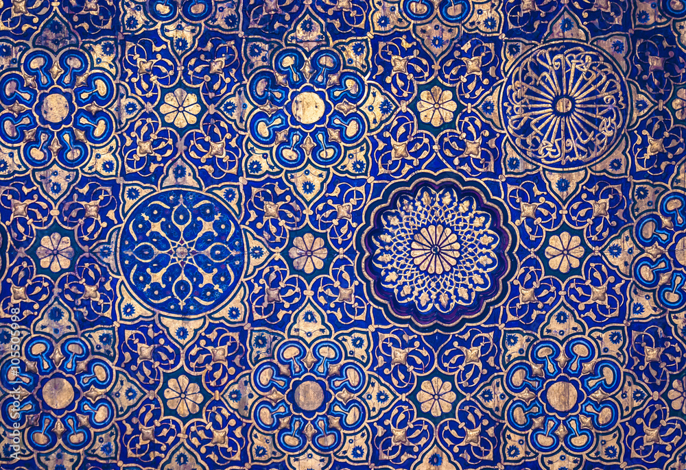 Gold and blue ceiling in a muslim mosque