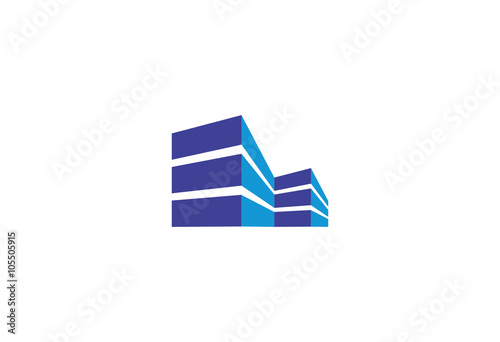 Blue office tween building icon isolated logo