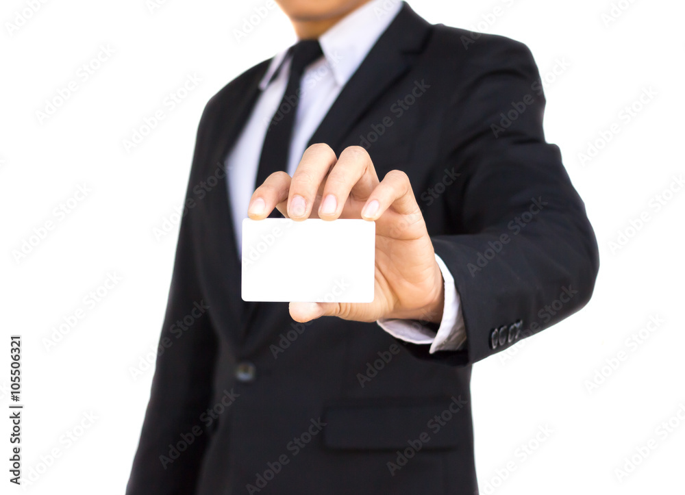 businessman showing empty card on white background businessman showing empty card on white background