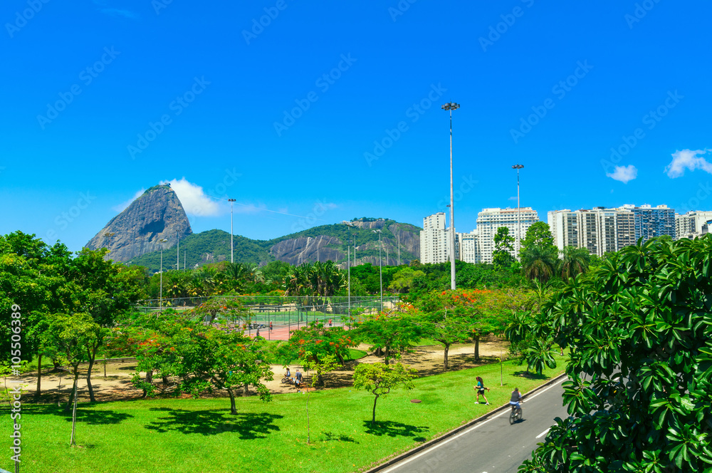 Fototapeta premium Flamengo and mountain Sugar Loaf and Urca in Rio de Janeiro. Brazil