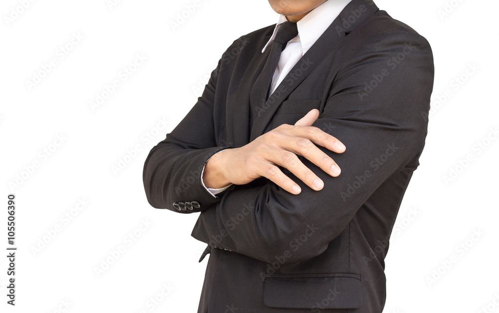 A businessman with his arm crossed on white background A businessman with his arm crossed on white background