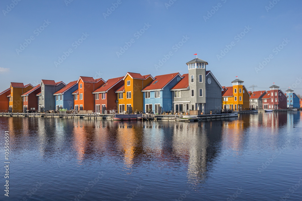 Colorful houses at the Reitdiephaven in Groningen