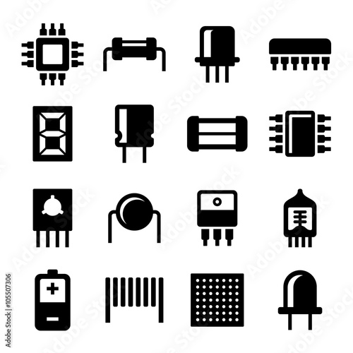 Electronic Components and Microchip Icons Set. Vector