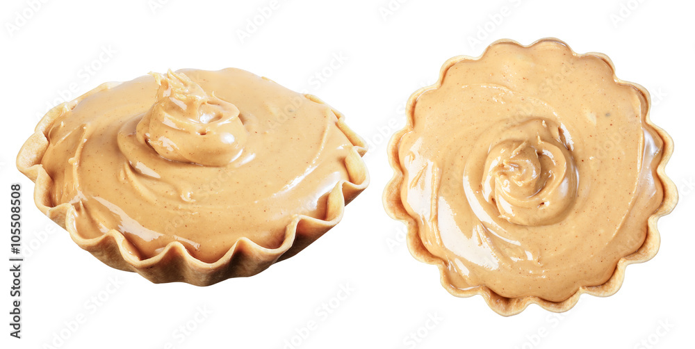 Peanut butter in a waffle basket, isolate on a white background, Peanut butter in a waffle basket, isolate on a white background,
