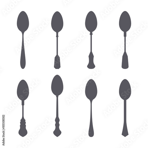 Set of spoon silhouette vector