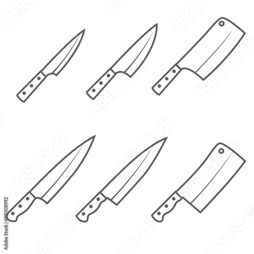 Set of six kitchen knives vector