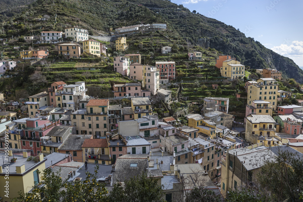 Fototapeta premium Riomaggiore village in Italy. Riomaggiore is one of five famous