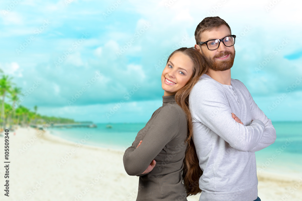 Cheerful young couple standing Cheerful young couple standing