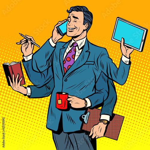 Business successful businessman multitasking