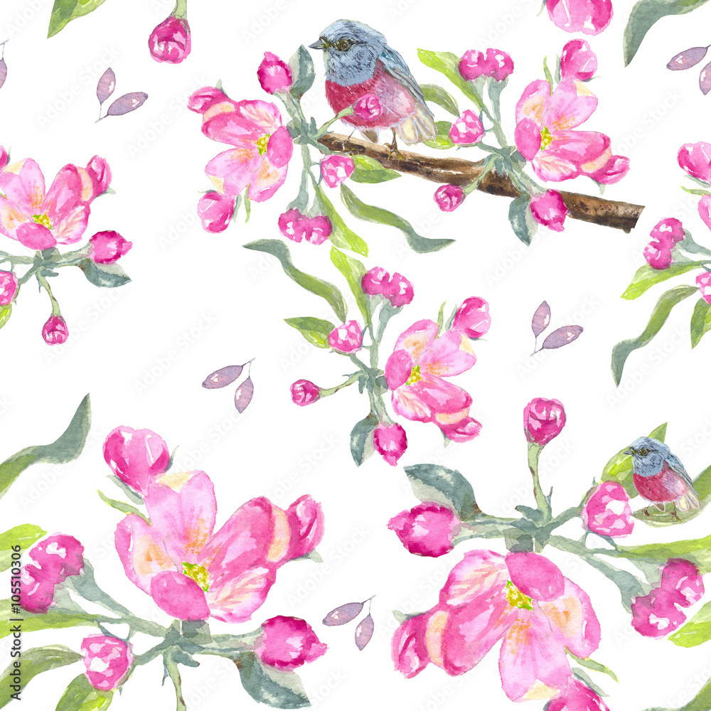 Pattern spring. Springtime. branch of Apple. the Apple tree. Watercolor painting Pattern spring. Springtime. branch of Apple. the Apple tree. Watercolor painting