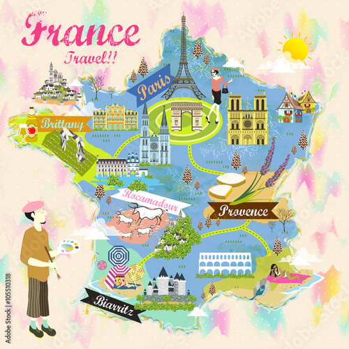 romantic France travel map