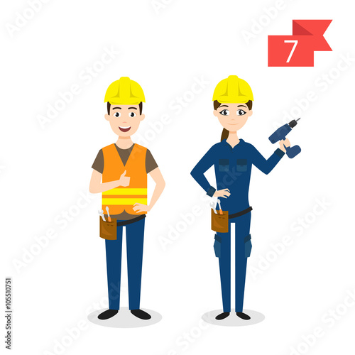 Vector profession characters: man and woman. Worker.