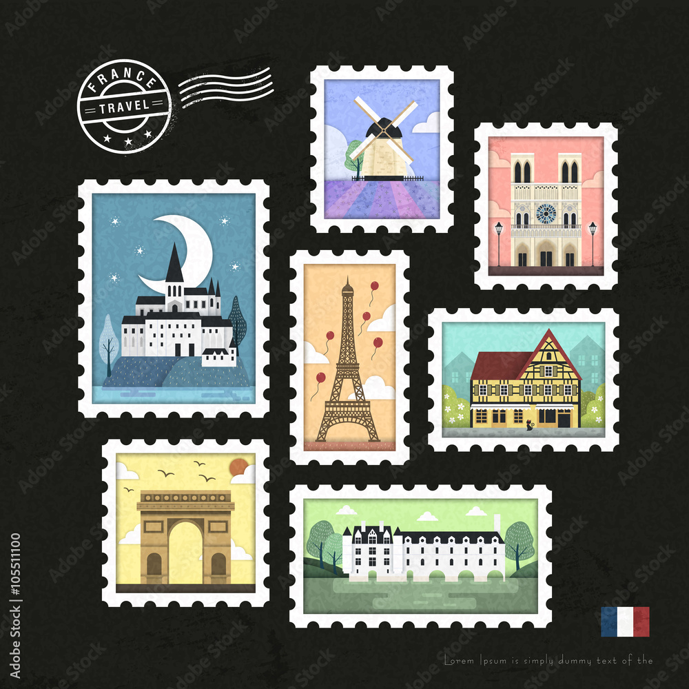 Obraz premium French attraction stamps