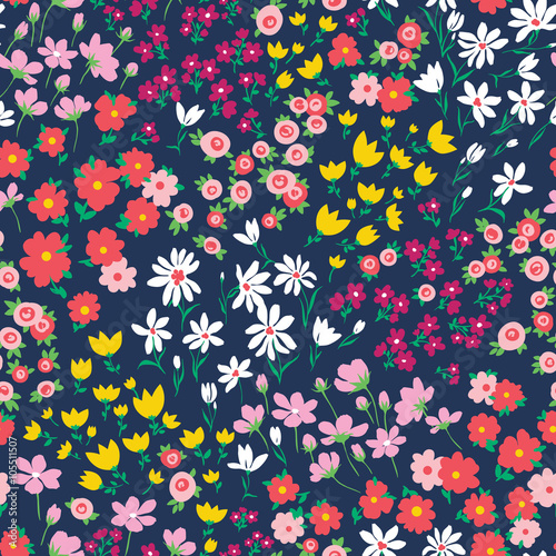 Fototapeta Naklejka Na Ścianę i Meble -  vector seamless bright small ditsy flower pattern, gentle spring summer mood hand drawn floral background print