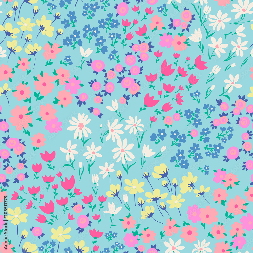 Fototapeta premium vector seamless bright small ditsy flower pattern, gentle spring summer mood hand drawn floral background print