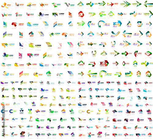 Mega collection of geometrical abstract logo templates, origami paper style business icons with sample text. Vector