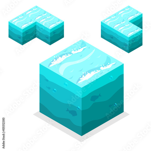 Seamless Game block Isometric Cubes, nature unending water, sea
