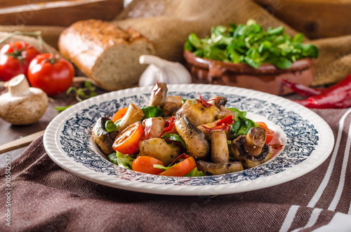 Warm mushroom salad with chilli