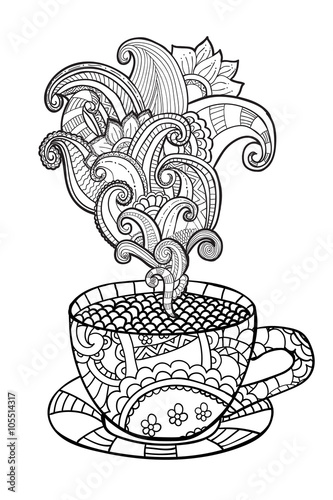 Vector coffee or tea cup with abstract ornaments.