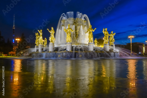 illuminated fountain in twilights